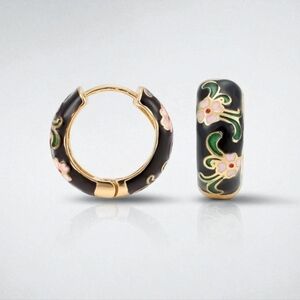 Floral enamel mini hoop earrings